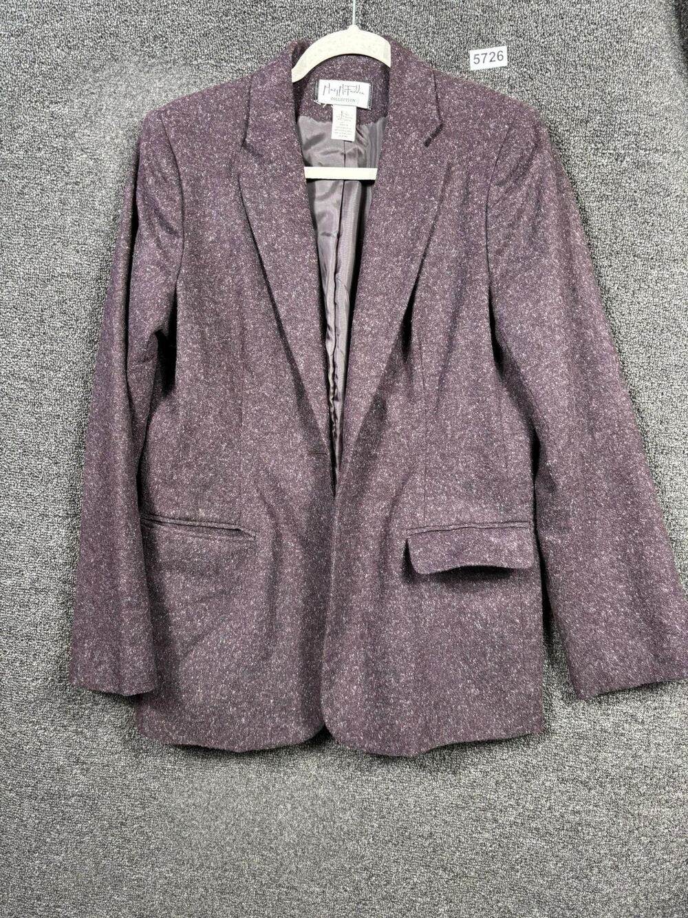 Mary McFadden Collection Blazer Womens 6 Purple Wool Blend Notch Lapel Lined